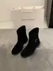 Botines Cuadrados de Tacón de Ante Europeos y Americanos para Mujer Otoño e Invierno 2025 Hebilla de Cinturón Mangas Botas Vaqueras Moda Botas Juveniles Tendencia