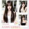 Peruca completa Yiduo para mulheres, estilo vintage com franja, cabelo preto longo liso estilo coreano, natural e volumoso, adequado para uso diário
