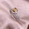 Anillo de Cristal Amarillo Plata S925 Incrustado con Diamantes Completos Lujo Exquisito Moda Ol para Mujer Redondo Cristal de Color Joyería de Mano