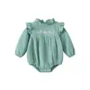 Roupas de bebê em estilo coreano, macacão texturizado verde menta para recém-nascidos, macacão de manga comprida para bebês meninas de poucos meses, roupa de outono