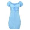 Vestido elegante y sexy de AliExpress para mujer, con cuello cuadrado, manga corta, color liso, con cordones y falda a la cadera.
