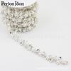 Nuevo Collar de Perlas con Flor Gota de Diamantes de Imitación Vidrio Cadena de Código Vestido de Novia DIY Accesorios de Ropa Decoración Cadena de Metal Plateado