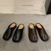 Versión de Piel de Oveja~Retro Francés Suela Súper Suave Punta Cerrada Zapatillas de Media Casa Calzado de Exterior para Mujer Suela Gruesa Zapatos de Punta Dividida Mules Sandalias Planas