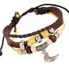 Atacado de joias de Yiwu pulseira unissex estilo europeu e americano pulseira de couro genuíno com liga e contas pulseira de couro de vaca