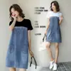 Vestido Casual para Mujer, Nuevo Estilo Verano 2025, Falda de Mezclilla Patchwork, Adelgazante y Elegante, Falda Suelta de Longitud Media, Negro