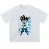 Camiseta Negra Desgastada Algodón Puro Oversize Anime Japonés Estilo Callejero Unisex Casual Cuello Redondo Manga Corta Transfronterizo