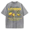 [Transfronterizo 230g] Camiseta Lavada para Mujer Estampado de Fruta de Limón Fresco Y2K Manga Corta Holgada Pieza Completa
