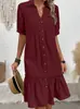 Ropa de Otoño Europea 2026 para Mujer Temperamento Elegante Moda Estilo Neutro Manga Corta Solapa Cárdigan Color Sólido Vestido Largo
