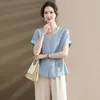 Roupa de Primavera para Mãe de Meia-Idade 2026 Moda Camisa de Manga Curta para Mulheres de Meia-Idade e Idosas Blusa Casual Calça Externa Solta