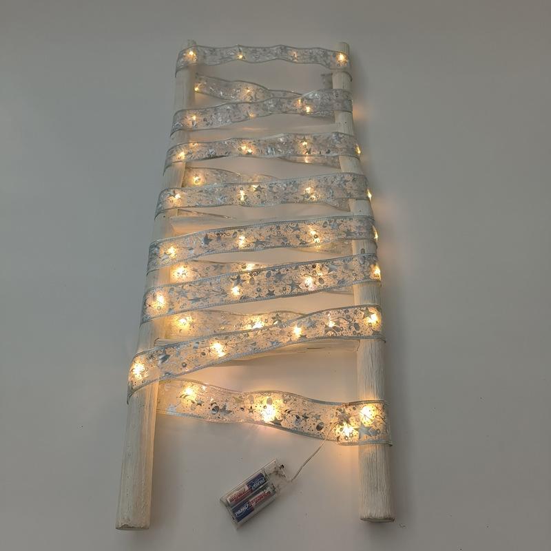 #D11圣诞发光彩带-5米50灯2AA常亮带闪银色彩带暖白灯