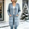 Novo cardigã de botões de comprimento longo de Natal, suéter casaco de moda estampado outono e inverno personalizado casual para mulheres