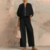 Ropa de mujer transfronteriza europea y americana 2026, nuevo conjunto de moda casual de otoño, conjunto de pantalones rectos de color liso holgados con cremallera