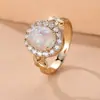 Anillo de Ópalo de Estilo Europeo y Americano de Venta Caliente Transfronterizo, Trabajo Pesado, Incrustado con Diamantes Brillantes, Anillo de Cadena, Soporte para Anillo, Anillo para Dedo
