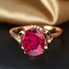Anillo de diamantes rojo paloma de lujo de moda anillo chapado en oro rosa anillo de rubí