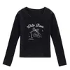 Camiseta Manga Longa Ombro Direito Estilo Coreano para Mulheres no Outono Nova Versátil Doce Sexy Estampa de Gato Efeito Emagrecedor Cintura Top Base