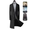 Exclusivo para vendas transfronteiriças: Casaco masculino de lã para outono e inverno, extra longo, acima do joelho, com forro removível de plumas de ganso