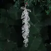 Adorno colgante de hoja de acrílico transparente con cuentas, colgante de borla de rama y hoja con efecto de hielo simulado, decoración de escena navideña al por mayor