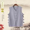 Chaleco chino de algodón y lino de verano para papá de mediana edad, chaleco con hebilla retro para hombre, camiseta sin mangas con cuello en V, camiseta de abuelo