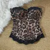 Top de tirantes de retazos de encaje y estampado de leopardo estilo retro milenial europeo y americano, diseñado para estilizar y favorecer la figura