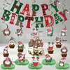 Tema de Gnomo Navideño Banner de Tirar de Cumpleaños Elementos de Gorro Navideño Banderín Decoraciones Colgantes en Espiral Adornos para Cupcakes Adornos