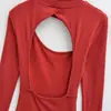Ropa de Mujer al por Mayor Transfronteriza Nuevo Estilo de Chica Popular Europea y Americana Espalda Descubierta Cuello Semi-Alto Corte Ajustado Hueco Vestido de Felpa Cepillada