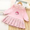Vestido Doce de Desenho Animado de Outono para Menina Primavera e Outono Grande Desenho Animado Infantil Manga Longa Gola de Boneca Vestido de Princesa