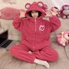 Popular urso de morango outono e inverno coral velo pijamas das mulheres dos desenhos animados Internet celebridade com capuz velo forrado engrossado homewear terno
