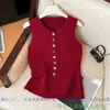 Nova Camisola de Tricô Cor Vermelho Ancola Outono/Inverno para Mulheres, Roupa Íntima Inspirada em Dopamina, Top Sem Mangas Estilo Tailandês