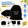 Bolsa de Joyería de Terciopelo, Bolsa Grande Negra para Empaque de Regalo de Joyería con Impresión de Logo, Pantalones con Bolsillo de Solapa de Terciopelo con Cordón