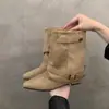 Botines retro de hebilla estilo páramo en piel suave para mujer, nuevos y modernos para otoño 2026, botines elegantes de punta, botas de montar