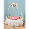 Cesta de Mano para Lanzar Flores de Dama de Boda Cesta de Flores de Boda Hecha a Mano con Encaje Decoración con Lazo Blanco Accesorio de Boda