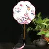 Ventoinha Hanfu em formato de flor, ventoinha feminina para dança antiga, pequena ventoinha redonda, ventoinha de rede vermelha com cabo longo DIY, suprimento para barraca de discoteca
