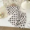 Conjunto de Verano para Niñas 2026 Nuevo Estilo Top de Manga Abullonada de Lunares Pantalones de Pierna Ancha Conjunto Casual de Dos Piezas para Niños Transfronterizo