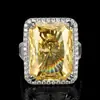 2026 Joyería Huabi Transfronteriza Base de Cobre Chapado en Oro Anillo de Diamante de Corte Radiante Simulada Piedra Principal 15*20