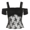 Top de verano con cuello de una sola línea, sexy, con tirantes de malla y calado para mujer, estilo transfronterizo europeo y americano