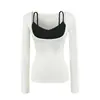 Blusa T-shirt blanca semitransparente combinada con un top strapless, traje deportivo de otoño para mujer, adelgazante y atractivo, conjunto de dos piezas de manga larga