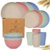 Conjunto de louças de palha de trigo para uso transfronteiriço, incluindo tigelas, pratos e copos de plástico duráveis e resistentes a quedas, em uma caixa de presente minimalista de estilo nórdico para uso doméstico