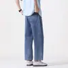 2026 Nuevos Jeans Azules Finos de Verano para Hombre, Pierna Ancha, Holgados, Corte Recto, Casual, Largo de Nueve Puntos, En Stock