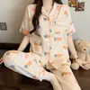 Japonés lindo divertido ins caricatura crayones pequeño nuevo nubes algodón pijama mujeres verano manga corta pantalón traje ropa de casa al por mayor