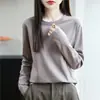 Camiseta de Manga Longa Dupla Face de Algodão Mercerizado para Primavera e Verão Feminina, Gola Redonda, Algodão Puro de Fibra Longa, Top Soltinho de Algodão Penteado, Camiseta Base