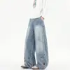 Jeans Americanos Retro Nuevos de Otoño para Hombre, Holgados, Bordados de Dibujos Animados, Cuchillo Curvo, Pierna Ancha, Pantalones Casuales