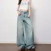 Jeans de Pierna Ancha de Moda para Mujer con Diseño de Estampado de Tinta Naranja Infantil, Corte Holgado, Adelgazante, Pantalones Únicos y Versátiles de Longitud Completa.