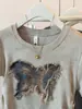 Camiseta de Manga Corta para Mujer con Diseño de Bordado de Mariposa Tie-Dye, Talla Grande, Top de Verano Adelgazante que Ceñe la Cintura con Hombros Normales
