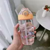 Taza de paja para niños, para niño y niña, estudiante de primaria, botella de agua, taza de plástico a prueba de caídas, taza portátil para beber agua en verano, linda y simple