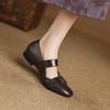 Zapatos Mary Jane de piel de oveja con hebilla cuadrada y diamantes de imitación, estilo francés, de boca baja, cómodos, de punta redonda y tacón bajo, combinables para ir al trabajo.