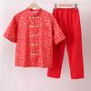 Traje infantil de cuello mao estilo chino traje Tang estilo chino Hanfu de manga corta y pantalón corto largo rojo traje de Año Nuevo chino para hombre