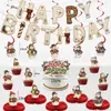 Bandeirola de Aniversário com Tema Boneco de Neve Desenho Animado Atmosfera de Festival de Natal Faixa com Letras Topper para Bolo Decorações