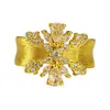 Anillo Retro Ancho Abierto Vintage de Alta Gama con Diamantes Brillantes Cepillado Nicho Lujo Ligero Apilable para Mujeres