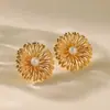 Pendientes de Clip Perforados Retro de Fuegos Artificiales Ecológicos para Mujer, Pendientes Grandes de Flor Recortada con Perla, Pendientes de Lujo de Gama Alta de Moda Accesibles