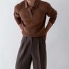 Suéter de solapa vintage británico, camisa polo ajustada de manga larga para hombre, suéter informal de negocios combinable, de moda para otoño e invierno.